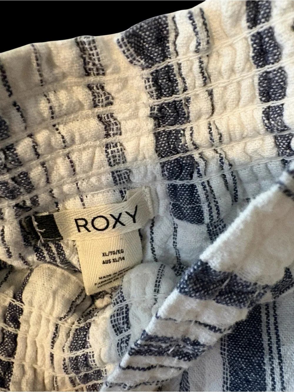 Roxy High-Waist Striped Drawstring Shorts - Navy & White